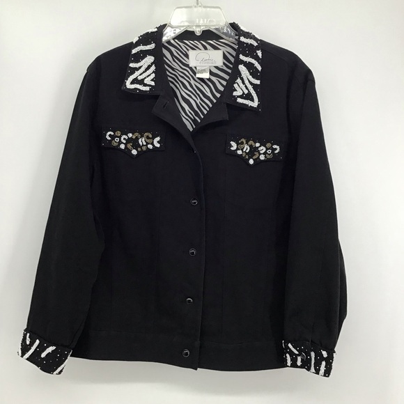 Diane’s Essentials Women’s Plus Size Stretch Denim Beaded Jacket  Black Size 1X - Picture 1 of 9